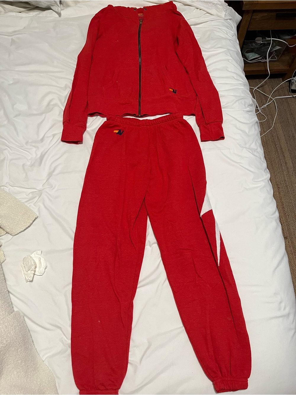 Aviator Nation Red Bolt Zip-Up Hoodie and Sweatpants Set